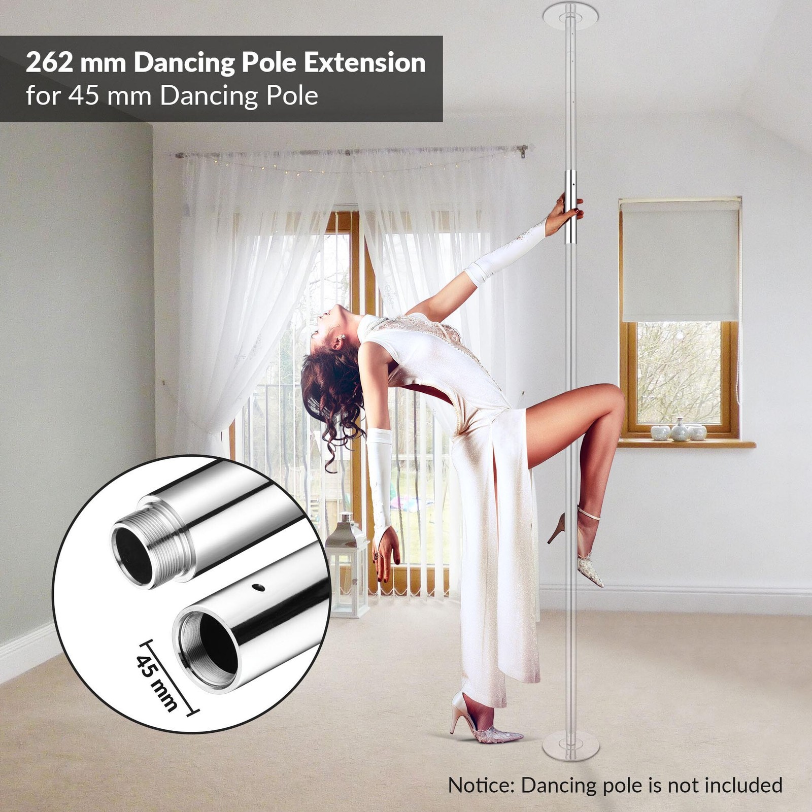 Yescom 262 mm Chrome Dancing Pole Extension for 45 mm Spinning Pole, Silver