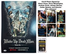 Jeremy Renner 6x Cast Signed KNIVES OUT WAKE UP DEAD MAN 12x18 Photo PROOF JSA