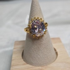 Clear Circular Stone Fashion Ring Gold Tone Band Elegant Rhinestone Crystal 6.5