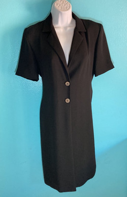 Fattenah Bahari Vintage Womens Black Short Sleeve Coat Dress Jacket Made in USA