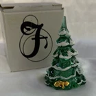 Fenton Glass Christmas Tree Figurine Approx 4” Green Snow Frosted Gold Cat