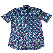 New MACEOO Galileo Skull Men's Short Sleeve Button Up Shirt Cotton NWT