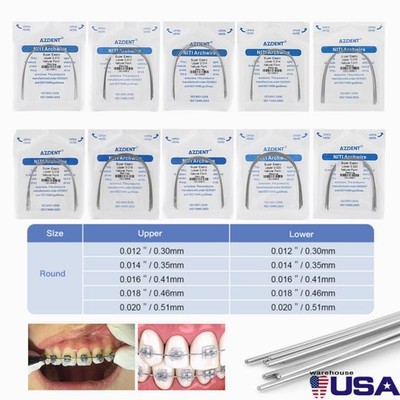 AZDENT Dental Orthodontic Super Elastic Niti Round Arch Wire Nature Form 012-020