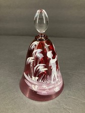Vintage Murano Cranberry Glass Bell with Clapper - Hand Painted - Italy