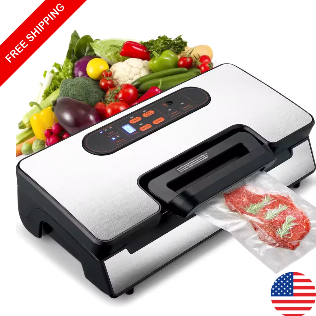 130W Vacuum Sealer Machine 90Kpa Food Saver with 10 Bags Kitchen Food Sealing