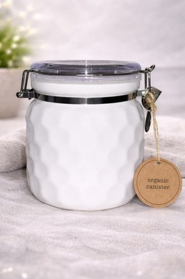 White Ceramic Canister w/ Clamp Lid   22 oz Kitchen Storage Jar LOT OF 2