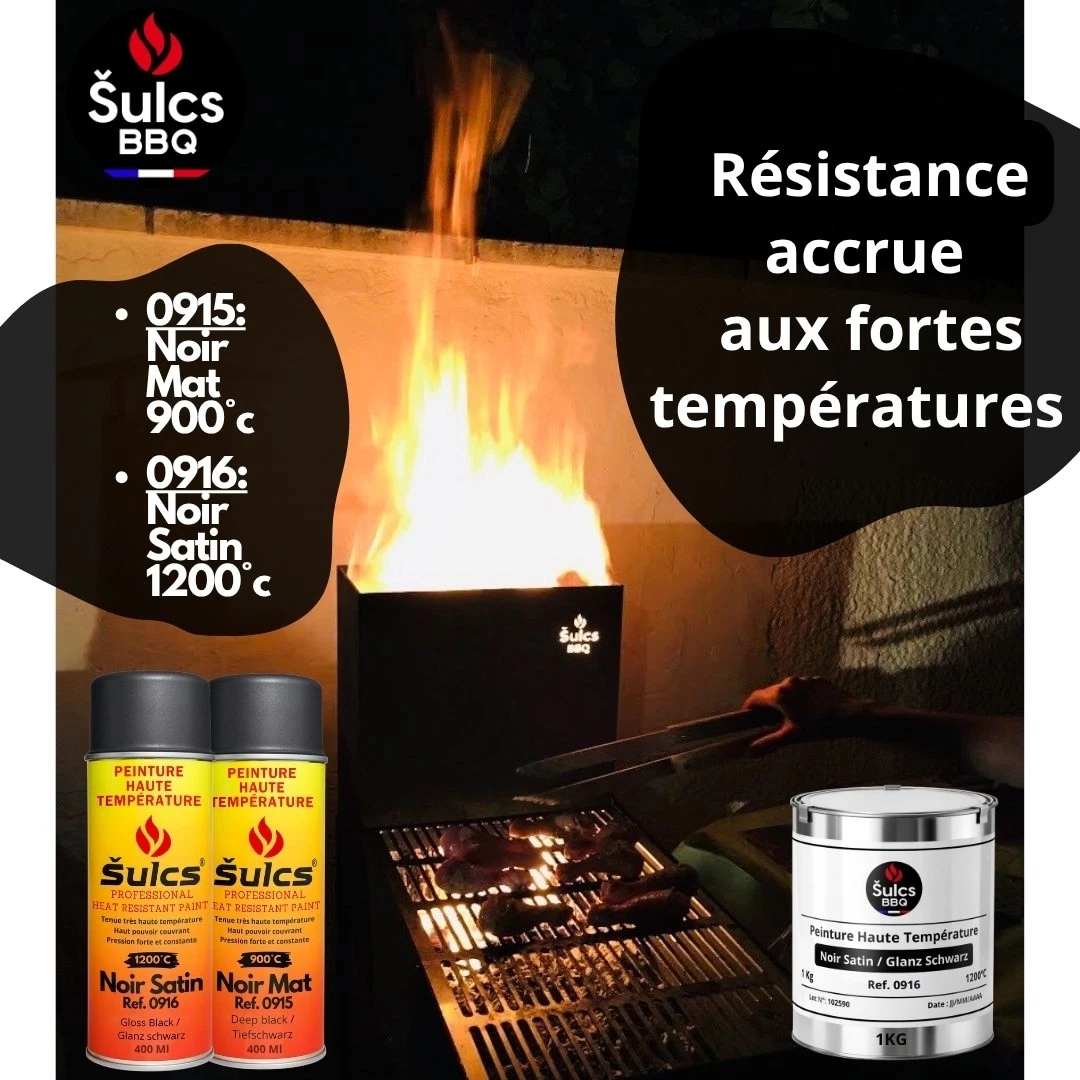 Bote de pintura térmica de muy alta temperatura negro satén 1200°C 1 kg barbacoa