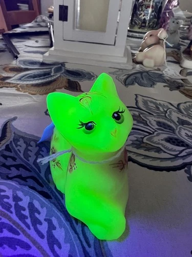 New ListingGlow in the dark hand painted Fenton cat figurine