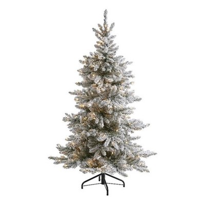 Nearly Natural 6ft Flocked West Virginia Spruce Christmas Tree w/300 Clear Light