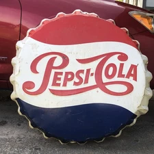 Vintage 39" 60s/70s Pepsi-Cola Large Bottle Cap Stout Sign Co., Rare