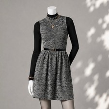 Anthropologie Ganni Pinnacle Dress XS Gray Textured Knit Sleeveless Mod Mini