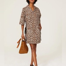 NWT Tory Burch Reva Leopard Print Cotton Poplin Shirtdress Size 4