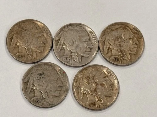 (5) 1930 1931 1936 S - Buffalo Nickel - Good