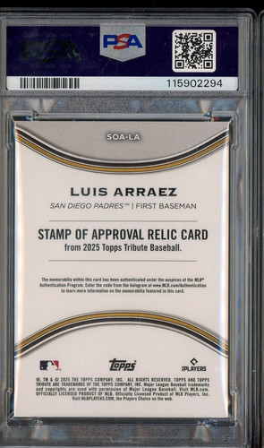 2025 Topps Tribute Stamp Of Approval Blue Luis Arraez GU Jersey 48/150 PSA 10 - Picture 2 of 2