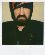 VINTAGE POLAROID PHOTO ANGRY MAN CLOSE UP WINTER HAT MUSTACHE BEARD PORTRAIT