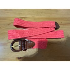 Talbots Coral Woven Braided Belt Brown Leather Trim Large Preppy Classic Bright