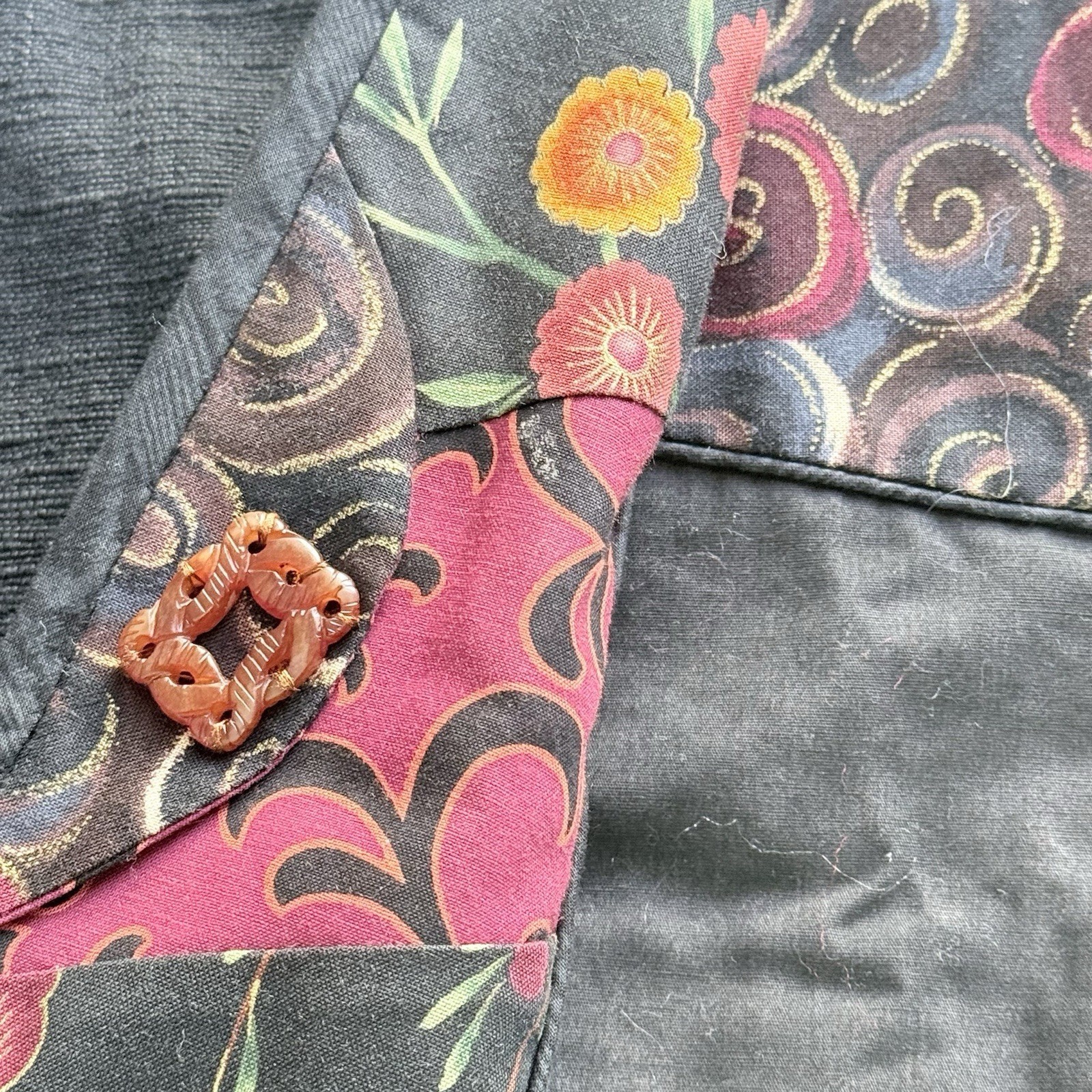 Patchwork Reversible Jacket Large Black Mauve Art… - image 8