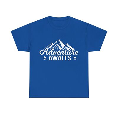 Adventure Awaits Nature Mountains Camping Hiking Unisex Heavy Cotton Tee