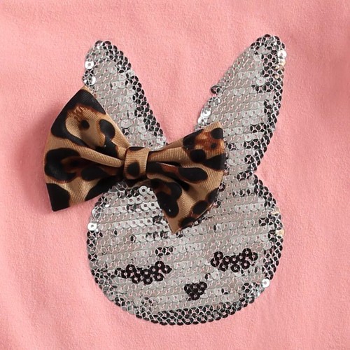 NEW Easter Sequin Bunny Rabbit Girls Leopard Skirt Outfit Set - Picture 2 of 5