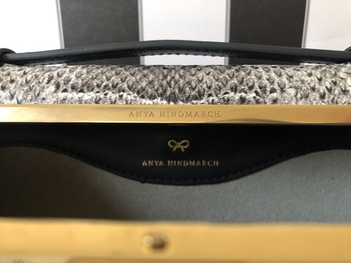 Anya Hindmarch Mini Postbox Clutch Bag Navy & Snake Print Leather BNWT Sold Out - Picture 8 of 12