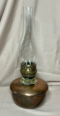 Circa 1920 Ehrich & Graetz German Double Burner Copper & Brass Oil Lamp