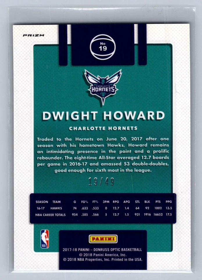Donruss Optic #19 2017-18 Dwight Howard azul #/49 Foto 2 de 2