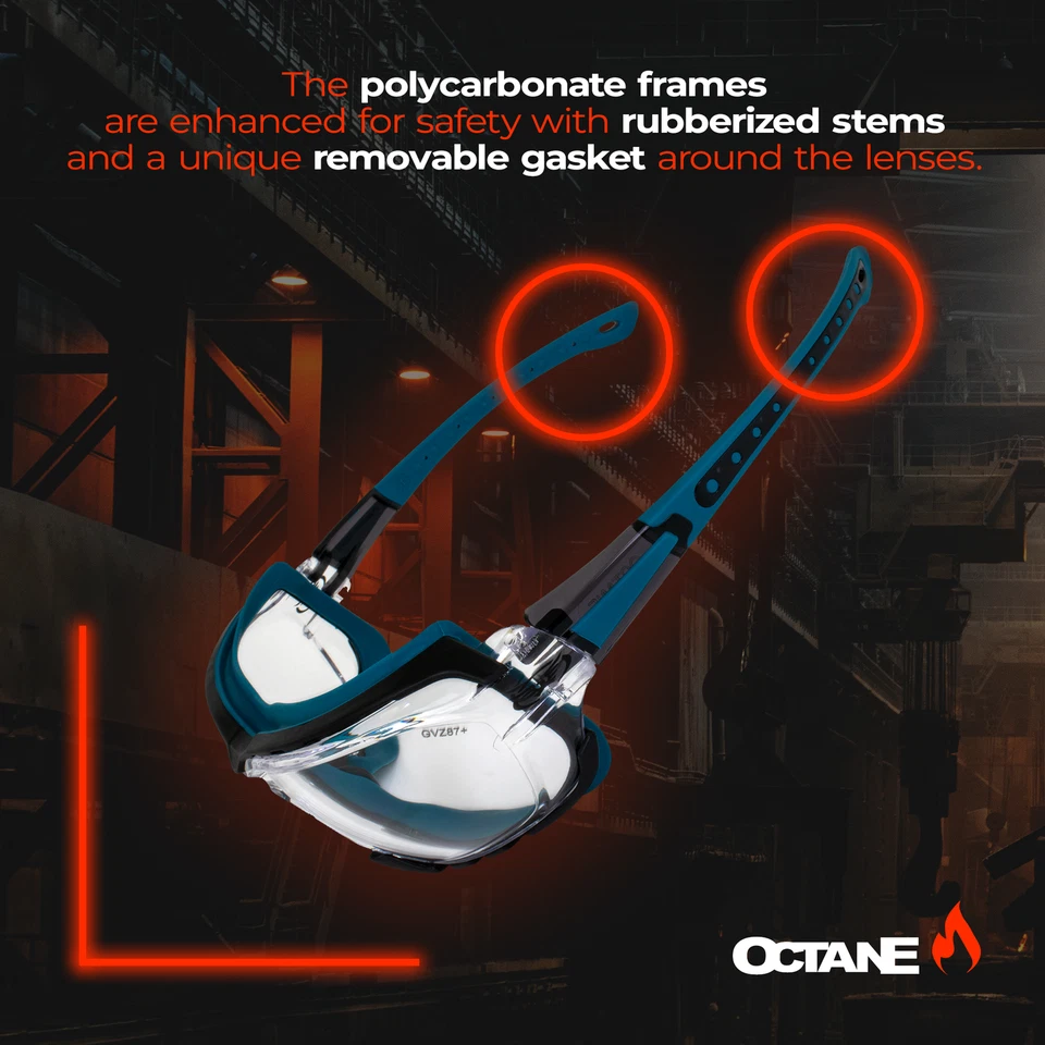 2 pares de gafas de seguridad Global Vision octano juntas azules + rojas lentes transparentes Foto 2 de 4