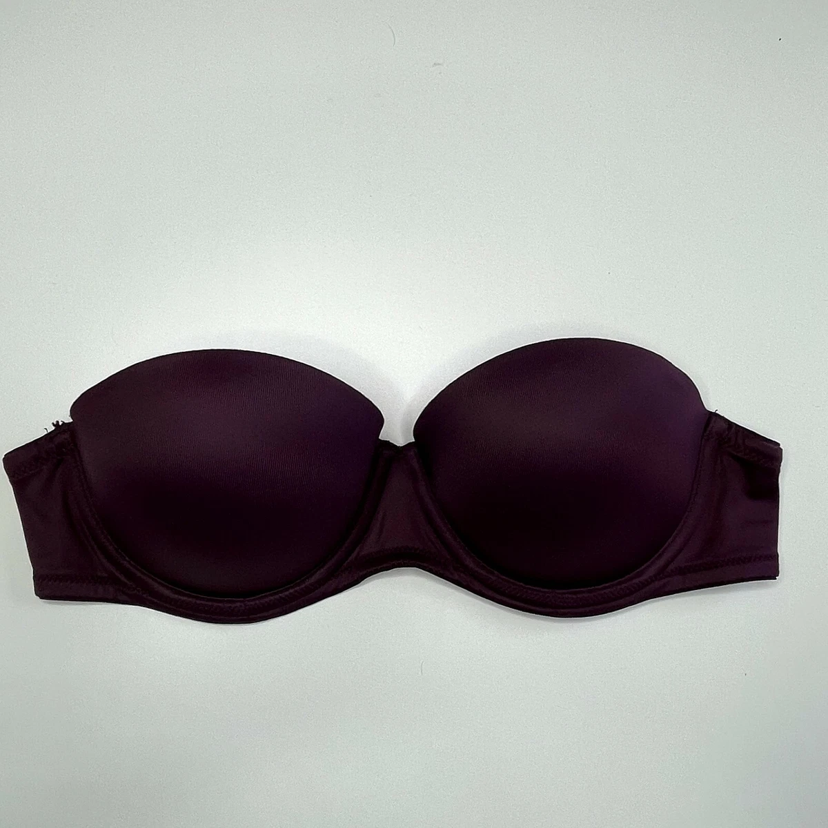 Victoria Secret Push Up Strapless Bra 32B Satin Underwire Padded Cups  Burgundy