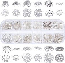 1 Box 240Pcs 12 Styles Flower Spacer Beads Caps Silver Bead Caps Mixed Tibetan B