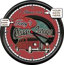 Private Listing Your Name & Date Classic Garage Mechanic Tools Sign Wall Clock
