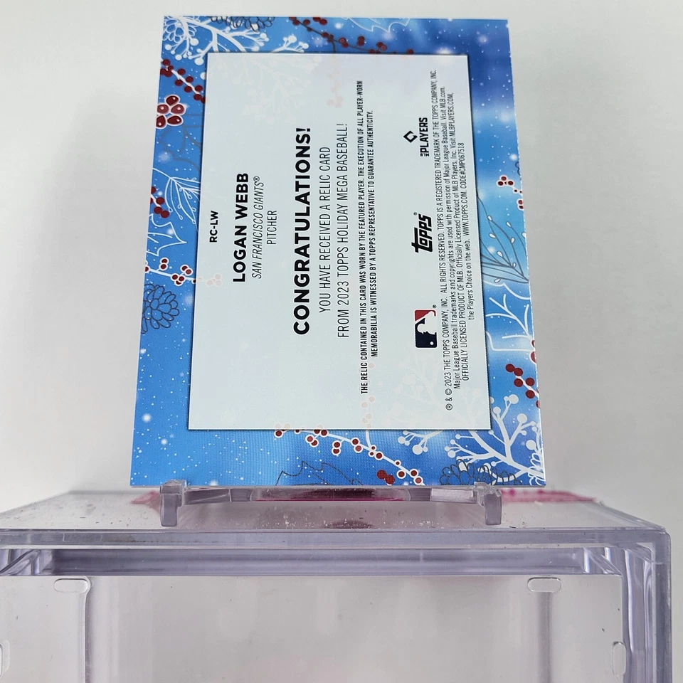 2023 Topps Holiday Logan Webb Relic Card #RC-LW Diamondbacks  - Image 2 of 2