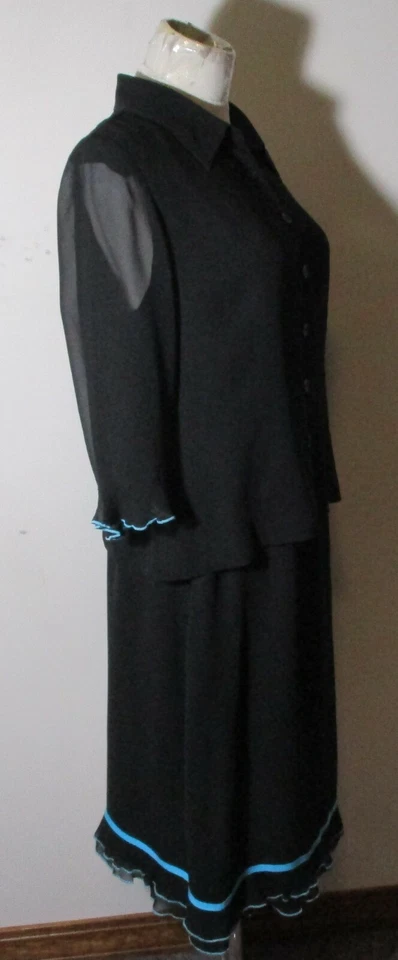 SILK CYNTHIA HOWIE Negro 100% Seda 2 Piezas Blusa y Falda Conjunto Talla 12 Foto 3 de 4
