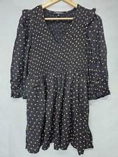 Madewell Size S Lucie V-Neck Smocked Mini Dress in Oval Dot Black
