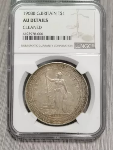 1908 B Great Britain England Trade Dollar T $1 Bombay NGC AU Details Cleaned