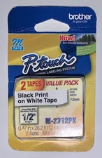 NEW Brother Genuine P-Touch M-2312PK Tape (2 PK)1/2" (0.47")Black Print on White