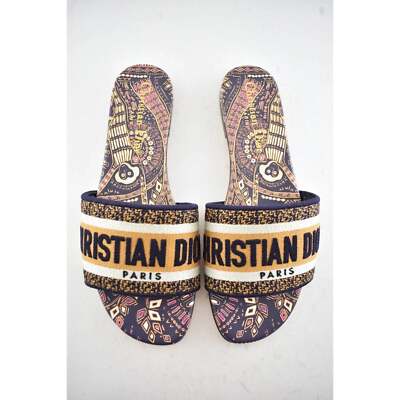 Christian Dior Dway Animals Blue Orange White Logo Slide Mule Flat