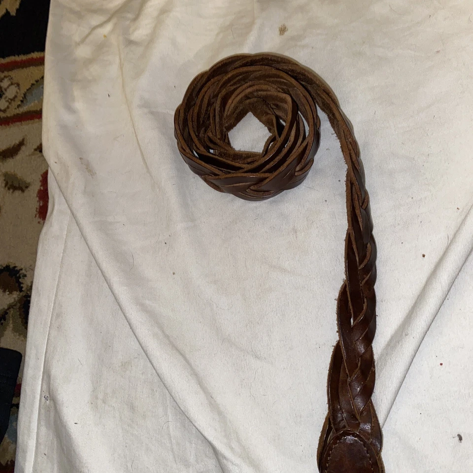VTG Calvin Klein Belt Large Brown Leather Braided Woven Covered - Image 3 of 4