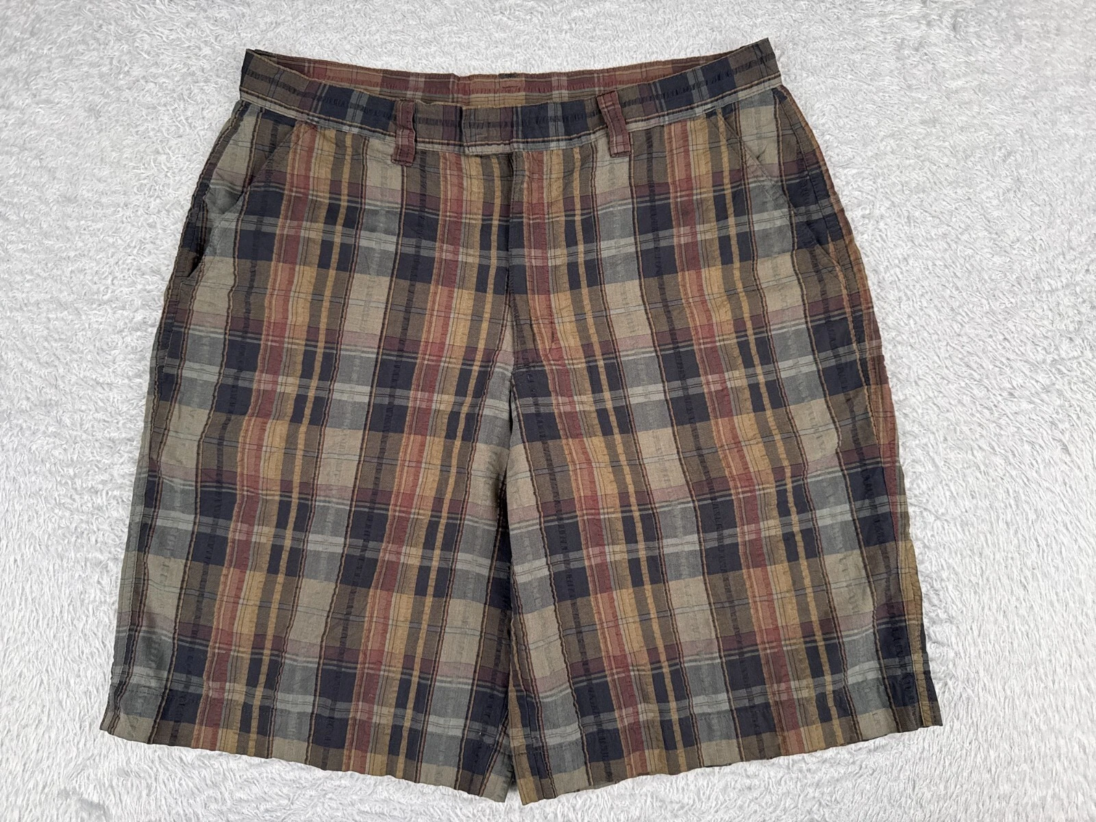 Patagonia Shorts Men 32 Brown Plaid Thrift Shorts Polyester Blend Flat Front 10"