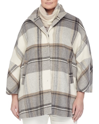 MARINA RINALDI para mujer Abrigo a cuadros Cabo Blanco Multi Naturale $815  Nuevo con etiquetas | eBay