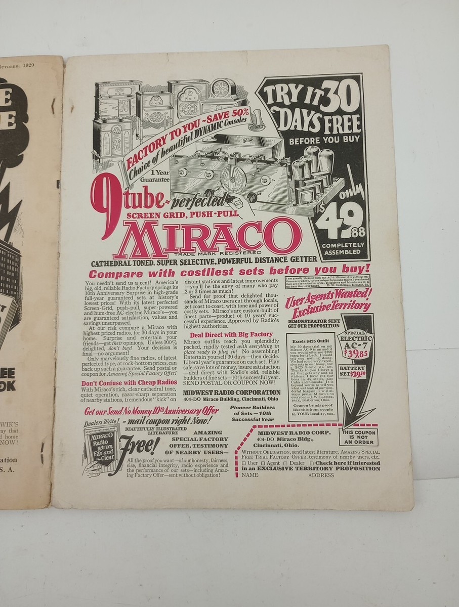 Vtg Oct. 1929 Radio News Complete List Of Broadcast And Shortwave