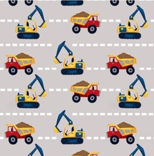 BTHY Under Construction Crane Truck Allover Grey Cotton Fabric By Half Yard STE