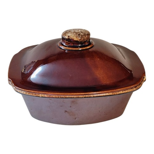 Vintage Hull 12" Brown Glaze Oven Proof Casserole Dish w/ Lid - Great Condition!