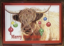 10 CHRISTMAS Leanin Tree Cards Box Set, SWEET,HIGHLAND COW W/ ORNAMENTS ON HORNS