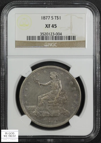 1877 S Trade Silver Dollar $1 NGC XF 45