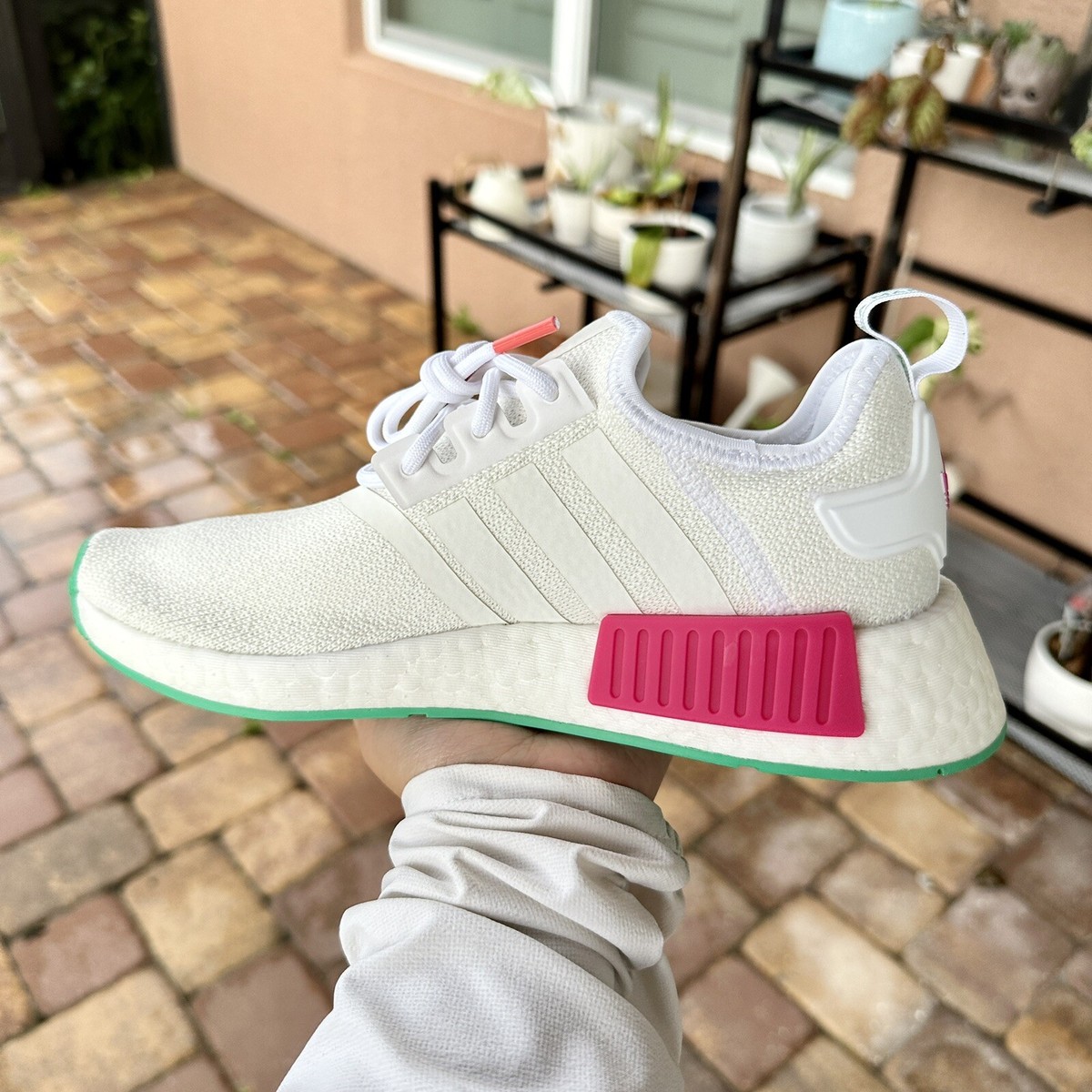 Adidas NMD R1 Low White Magenta Green Women's Athletic Shoes Adidas NMD R1 Low White Magenta Green Women's Athletic Shoes