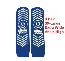 3 PAIR Pillow Paws 3X-Large Bariatric Non-Slip Gripper Slipper Socks Royal Blue