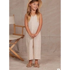 NWT Rylee Cru Bridgette Jumpsuit Shell beige linen plaid Check 6-7 Y