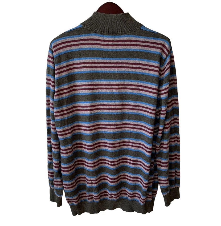 LL Bean Cashmere Blend 1/4 Zip Pullover Mens XL TALL Loden Green Striped Sweater - Image 2 of 4