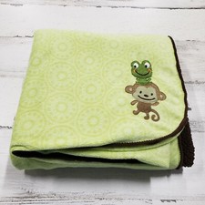 Carters 30x38 Monkey Frog Green Brown Sherpa Baby Blanket