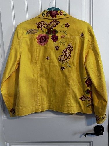 #3918. Coldwater Creek Long Sleeve Yellow Denim Jacket W/ Embroidery. Size PS - Picture 7 of 14